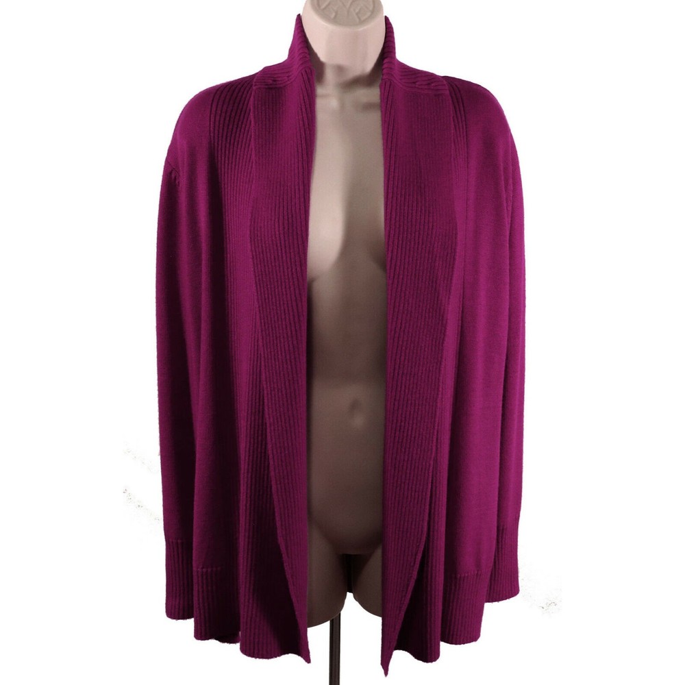 Coldwater Creek Womens Open Front Cardigan Sweater XS (4-6) Magenta Merino Wool